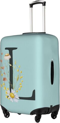 Travel Luggage Cover Elastic Blue Suitcase Protector Bag,Black Letter L Boho Floral Flowers Leaves Anti-Scratch Washable Baggage Covers For Wheeled Suitcase Kid Adult,L (For 25-28 Inch Luggage) in Kuwait