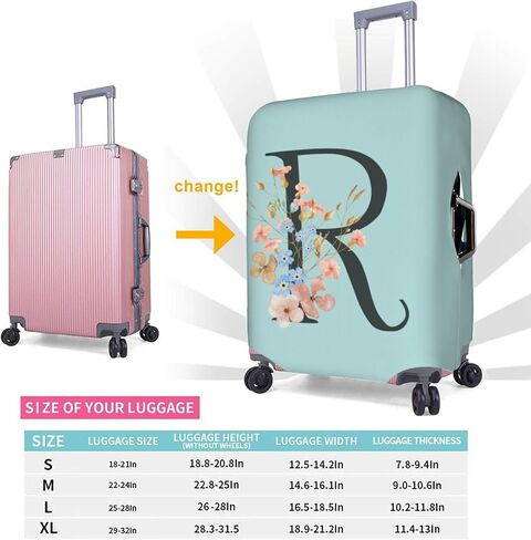 Travel Luggage Cover Elastic Blue Suitcase Protector Bag,Black Letter L Boho Floral Flowers Leaves Anti-Scratch Washable Baggage Covers For Wheeled Suitcase Kid Adult,L (For 25-28 Inch Luggage) in Kuwait