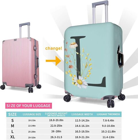Travel Luggage Cover Elastic Blue Suitcase Protector Bag,Black Letter L Boho Floral Flowers Leaves Anti-Scratch Washable Baggage Covers For Wheeled Suitcase Kid Adult,L (For 25-28 Inch Luggage) in Kuwait