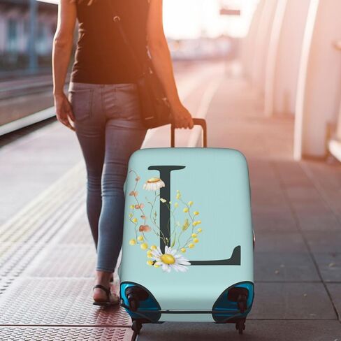 Travel Luggage Cover Elastic Blue Suitcase Protector Bag,Black Letter L Boho Floral Flowers Leaves Anti-Scratch Washable Baggage Covers For Wheeled Suitcase Kid Adult,L (For 25-28 Inch Luggage) in Kuwait