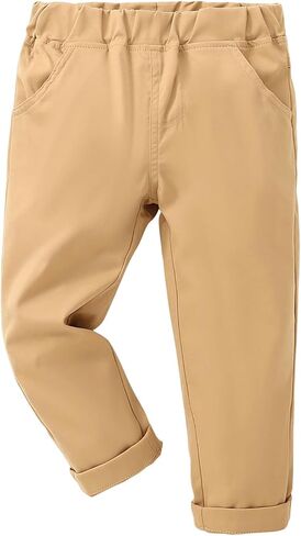 WDIRARA Boy's Elastic Waist Straight Leg Pants Casual Pull on Trousers with Pockets in Saudi Arabia