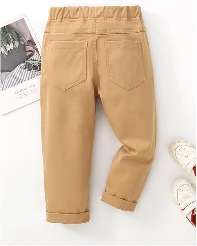 WDIRARA Boy's Elastic Waist Straight Leg Pants Casual Pull on Trousers with Pockets in Saudi Arabia