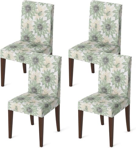 Horaldaily 4PCS Dining Chair Covers, Watercolor Sunflowers Green Stretch Removable Washable Slipcover Chair Protector for Dining Room Home Decor in Saudi Arabia