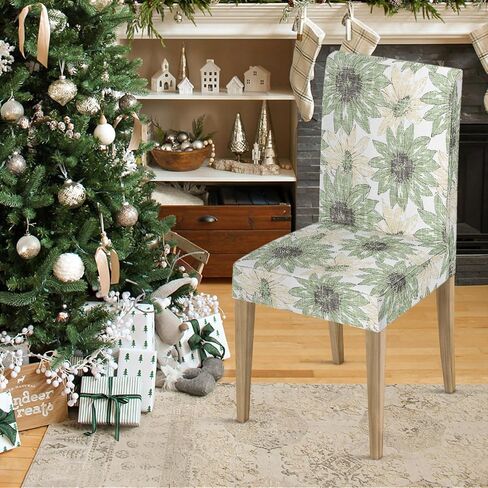 Horaldaily 4PCS Dining Chair Covers, Watercolor Sunflowers Green Stretch Removable Washable Slipcover Chair Protector for Dining Room Home Decor in Saudi Arabia