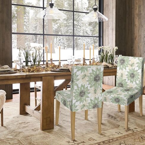 Horaldaily 4PCS Dining Chair Covers, Watercolor Sunflowers Green Stretch Removable Washable Slipcover Chair Protector for Dining Room Home Decor in Saudi Arabia