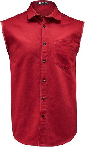 MCULIVOD Men's Sleeveless Denim Cotton Shirt Biker Vest Cowboy Button Down with Shirts Front Pocket in Saudi Arabia