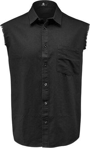 قميص MCULIVOD رجالي من القطن بدون أكمام من قماش الدنيم سترة لراكبي الدراجات النارية بأزرار سفلية مع قمصان وجيب أمامي in Kuwait