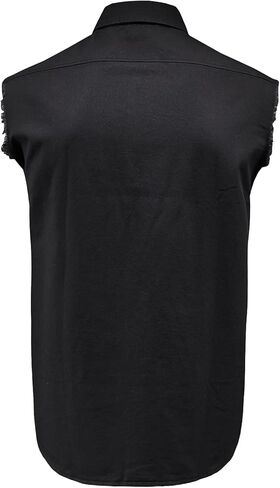 قميص MCULIVOD رجالي من القطن بدون أكمام من قماش الدنيم سترة لراكبي الدراجات النارية بأزرار سفلية مع قمصان وجيب أمامي in Kuwait