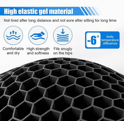 Gel Car Seat Cushion, 3D Honeycomb Grid Car Chair Pad, Breathable Car Seat Pad for Relief Sciatica & Back Coccyx Tailbone Pain, U Shaped Cushion for Wheelchair, Office Chair (Black) in Saudi Arabia