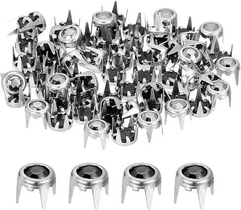 uxcell 80 Pcs Rhinestone Studs, 6mm Round Rivets Crystal Claw Beads Nailhead Punk Spikes Decorative Rivets for DIY Leather Craft Fabric Clothes Belt Bag Shoes Accessories, Silver/White in Saudi Arabia