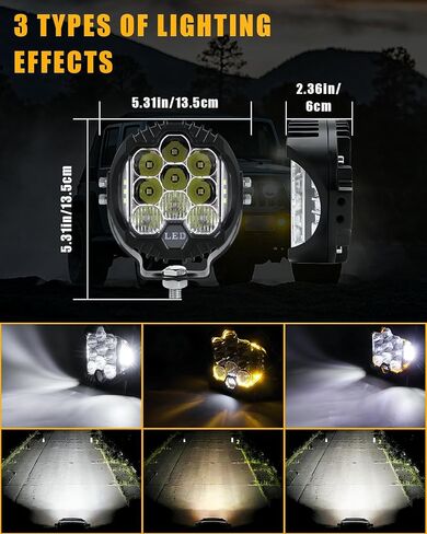 StoneBanks 5 بوصات LED مستديرة ضوء القرون، 200W 30000LM ضوء مطلق النار الجانبي مع العنبر DRL، 270 درجة واسعة النطاق الأبيض / العنبر ضوء الضباب هايبر سبوت شعاع الطرق الوعرة أضواء القيادة لشاحنة السيارة، 2 حزمة in Kuwait