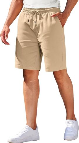 COOFANDY Mens Casual Elastic Waist Pull On Shorts Cotton Drawstring Relaxed Fit Summer Dress Shorts with Pockets in Saudi Arabia