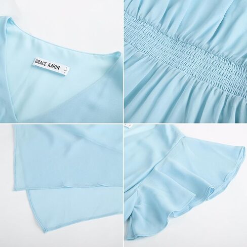 GRACE KARIN Women's Casual Summer Dresses V Neck Flutter Ruffle Short Sleeve Dresses 2025 Empire High Waist Flowy Midi Dress in Kuwait