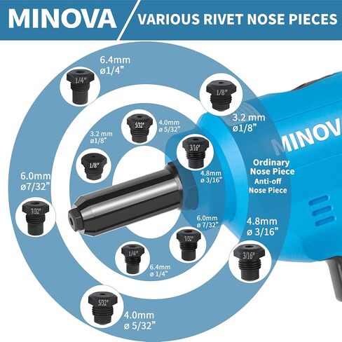 Minova Brushless Rivet Gun, Cordless Rivet Tool compatible with 1/4"(6.4mm) Stainless Steel Rivets, Automatic Rivet Recoil with 18V 4.0Ah Battery(2pcs) 1 Charger, Carrying Case in Saudi Arabia