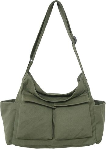 Canvas Messenger Bag, Large Casual Hobo Crossbody Handbags Vintage Shoulder Tote with Multiple Pockets for Women and Men in Saudi Arabia