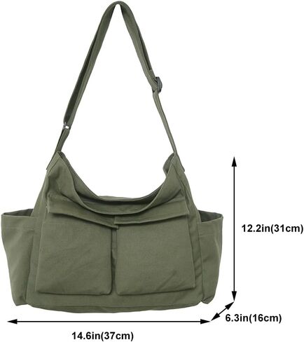 Canvas Messenger Bag, Large Casual Hobo Crossbody Handbags Vintage Shoulder Tote with Multiple Pockets for Women and Men in Saudi Arabia