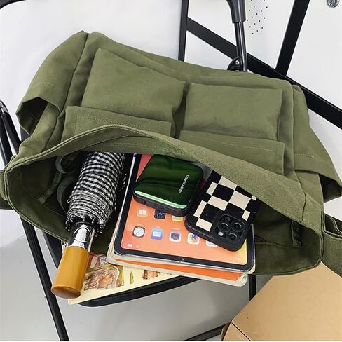 Canvas Messenger Bag, Large Casual Hobo Crossbody Handbags Vintage Shoulder Tote with Multiple Pockets for Women and Men in Saudi Arabia