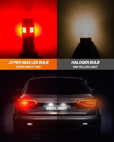 SEALIGHT 3157 LED Bulb Switchback ثنائي اللون، 3156 مصباح LED مع مروحة توربو، 30 وات 3200LM كهرمان لميض إشارة الانعطاف، أبيض لضوء الجري أثناء النهار، مضاد للفلاش المفرط، حزمة من 2 in Kuwait