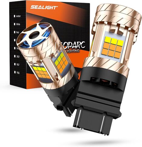 SEALIGHT 3157 LED Bulb Switchback Dual Color, 3156 LED Light With Turbo Fan, 30W 3200LM Amber For Turn Signal Blinker,White For Daytime Running Light, Anti Hyper Flash, Pack of 2 in Kuwait