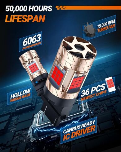 SEALIGHT 3157 LED Bulb Switchback ثنائي اللون، 3156 مصباح LED مع مروحة توربو، 30 وات 3200LM كهرمان لميض إشارة الانعطاف، أبيض لضوء الجري أثناء النهار، مضاد للفلاش المفرط، حزمة من 2 in Kuwait