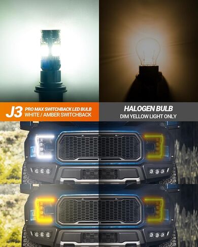 SEALIGHT 3157 LED Bulb Switchback Dual Color, 3156 LED Light With Turbo Fan, 30W 3200LM Amber For Turn Signal Blinker,White For Daytime Running Light, Anti Hyper Flash, Pack of 2 in Kuwait