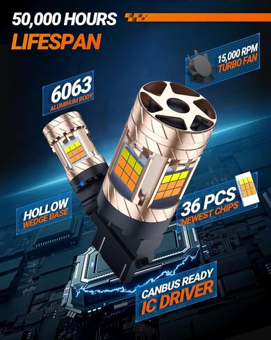 SEALIGHT 3157 LED Bulb Switchback Dual Color, 3156 LED Light With Turbo Fan, 30W 3200LM Amber For Turn Signal Blinker,White For Daytime Running Light, Anti Hyper Flash, Pack of 2 in Kuwait
