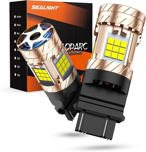 SEALIGHT 3157 LED Bulb Switchback Dual Color, 3156 LED Light With Turbo Fan, 30W 3200LM Amber For Turn Signal Blinker,White For Daytime Running Light, Anti Hyper Flash, Pack of 2 in Kuwait