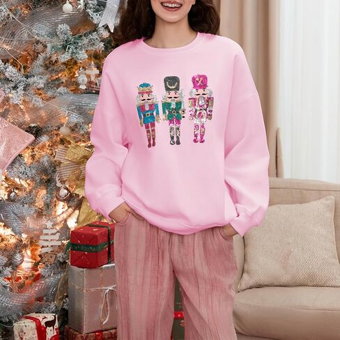 Aonoapll Women Sequin Nutcracker Sweatshirt Cute Holiday Oversized Pullover Sparkly Christmas Long Sleeve Crewneck Shirt in Kuwait
