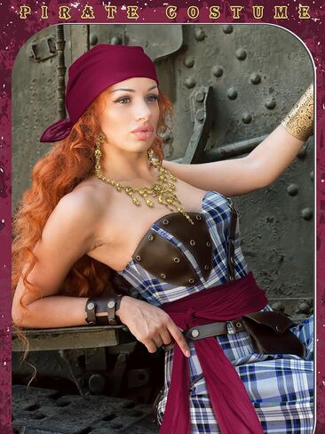 4 Pieces Pirate Costume Women Pirate Hat Pirate Head Scarf Pirate Sash Belt Necklace Earrings Pirate Accessories in Kuwait