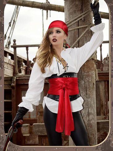 4 Pieces Pirate Costume Women Pirate Hat Pirate Head Scarf Pirate Sash Belt Necklace Earrings Pirate Accessories in Kuwait