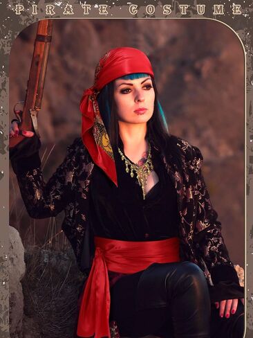 4 Pieces Pirate Costume Women Pirate Hat Pirate Head Scarf Pirate Sash Belt Necklace Earrings Pirate Accessories in Kuwait