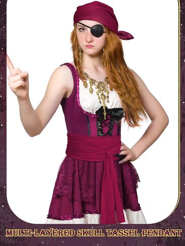 4 Pieces Pirate Costume Women Pirate Hat Pirate Head Scarf Pirate Sash Belt Necklace Earrings Pirate Accessories in Kuwait