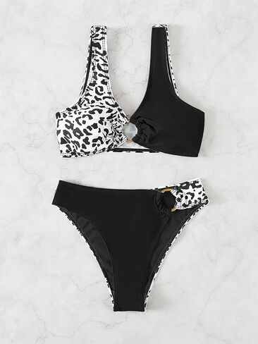 SOLY HUX Women's 2 Piece Swimsuit Color Block Leopard Print Ring Linked Bikini Set Bathing Suits in Saudi Arabia