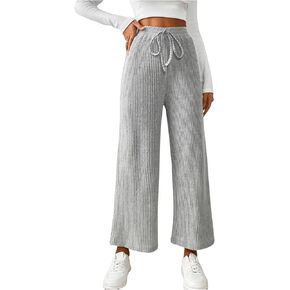 Milumia Women's Drawstring High Waist Wide Leg Pants Straight Knit Baggy Trousers