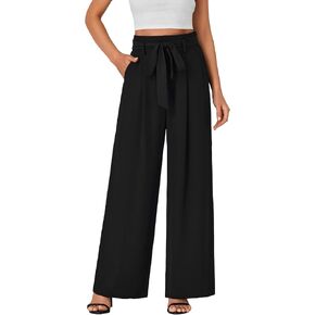 Vrtige Women's Casual Tie Knot High Waist Wide Leg Long Pants Trousers with Pocket