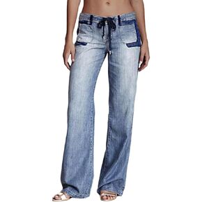 Flamingals Low Rise Cargo Wide Leg Pants for Women Drawstring Flap Pockets Y2K Bow Tie Casual Flare Pants
