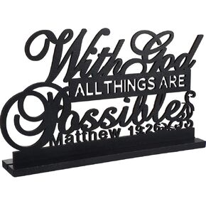 Inspirational Table Art with God All Things are Possible Positive Sign Home Table Decoration, Motivational Table Centerpieces Letter Sign Wooden for Faith Motivational Decor Home (With Lord Possible)