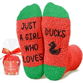 HAPPYPOP Christmas Cat Duck Gifts – Red Fuzzy Animal Socks for Women Men, Funny Stocking Stuffer for Teens