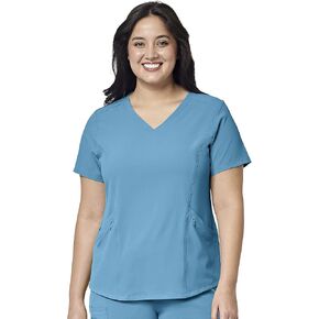 WonderWink Renew Women's V-Neck Scrub Top, Bay Blue, XS