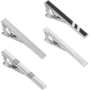 Molain 4 Pcs Tie Clips for Men, Silver Tie Bar Clip Set for Regular Fashionable Tie Bar Clip Metal Tie Pins for Wedding Anniversary Business Christmas New Year and Holiday Gifts