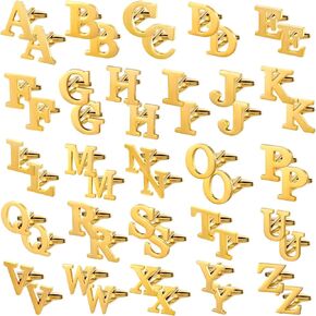 52 Pcs A-Z Initial Cufflink for Men Classic Gold Cufflinks Letter Alphabet Lapel Pin Cuff Link for Wedding Business