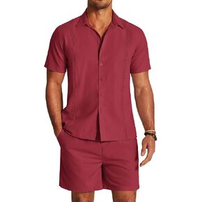 COOFANDY Men's 2 Pieces Linen Set Short Sleeve Button Down Shirts Summer Beach Shorts Casual Outfits