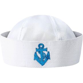 Funny World White Sailor Hat Adult Yacht Captain Cap Navy Nautical Party Costume Acccessory