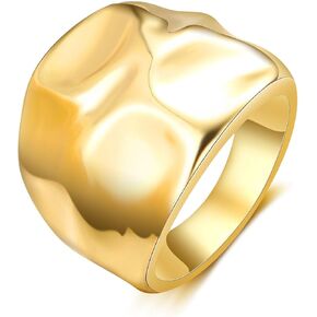 Gold and Silver Rings for Women, Fashion 18K Gold Plated Chunky Statement Ring Band Dome Mask Design Cocktail Costume Jewelry for Her
