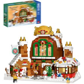 Christmas Block House with Lights, Fantasy Christmas Cottage, Christmas Gingerbread House Set, Boys Girls Adult Christmas Holiday Toys Gifts, 2159 PCS Mini Block House Model (613001)