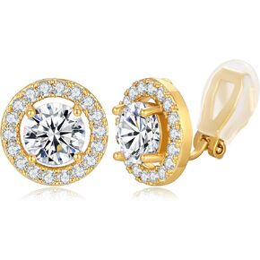 Clip On Earrings for Women Non Pierced Cubic Zirconia Clip On Stud Earrings Round Crystal Earring Fashion Rhinestone Jewelry