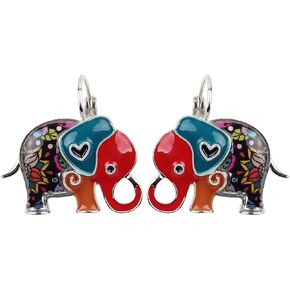 NEWEI Cute Zinc Alloy Enamel Elephant Earrings Leverback Dangle Hoop Jungle Animals Jewelry for Women Accessories Gifts Charms