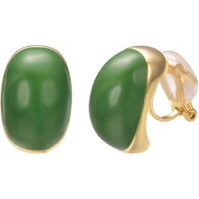 Yoursfs Red/Green Enamel Clip on Earring for Women Gold Clip Oval Clip on Earring non Pierced Trendy Dainty Cute Jewelry