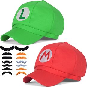Novelty Super Bros Costume Cosplay Hat for Adult Teens Halloween Party Supplies Cosplay 2Pcs 19.5-20.3inch inch Red Green