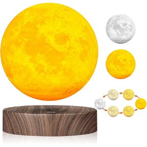 VGAzer Levitating Moon Lamp,Floating and Spinning in Air Freely with Luxury Faux Wooden Base and 3D Printing LED Moon Light,for Unique Gifts,Room Decor,Night Light,Office Desk Tech Toys